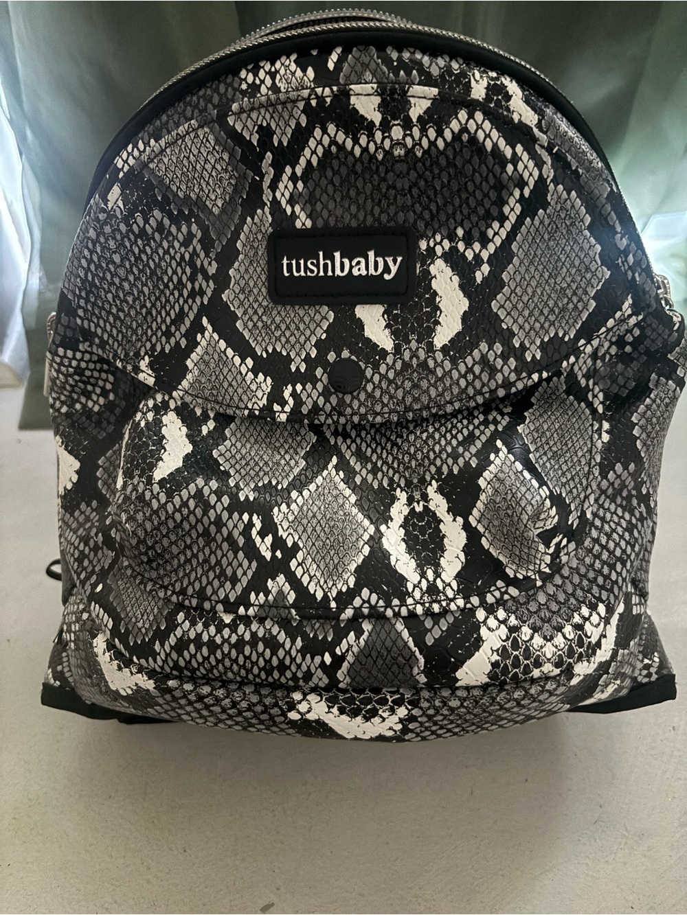 tushbaby Black & White Snake-Print Baby Bag Backpack